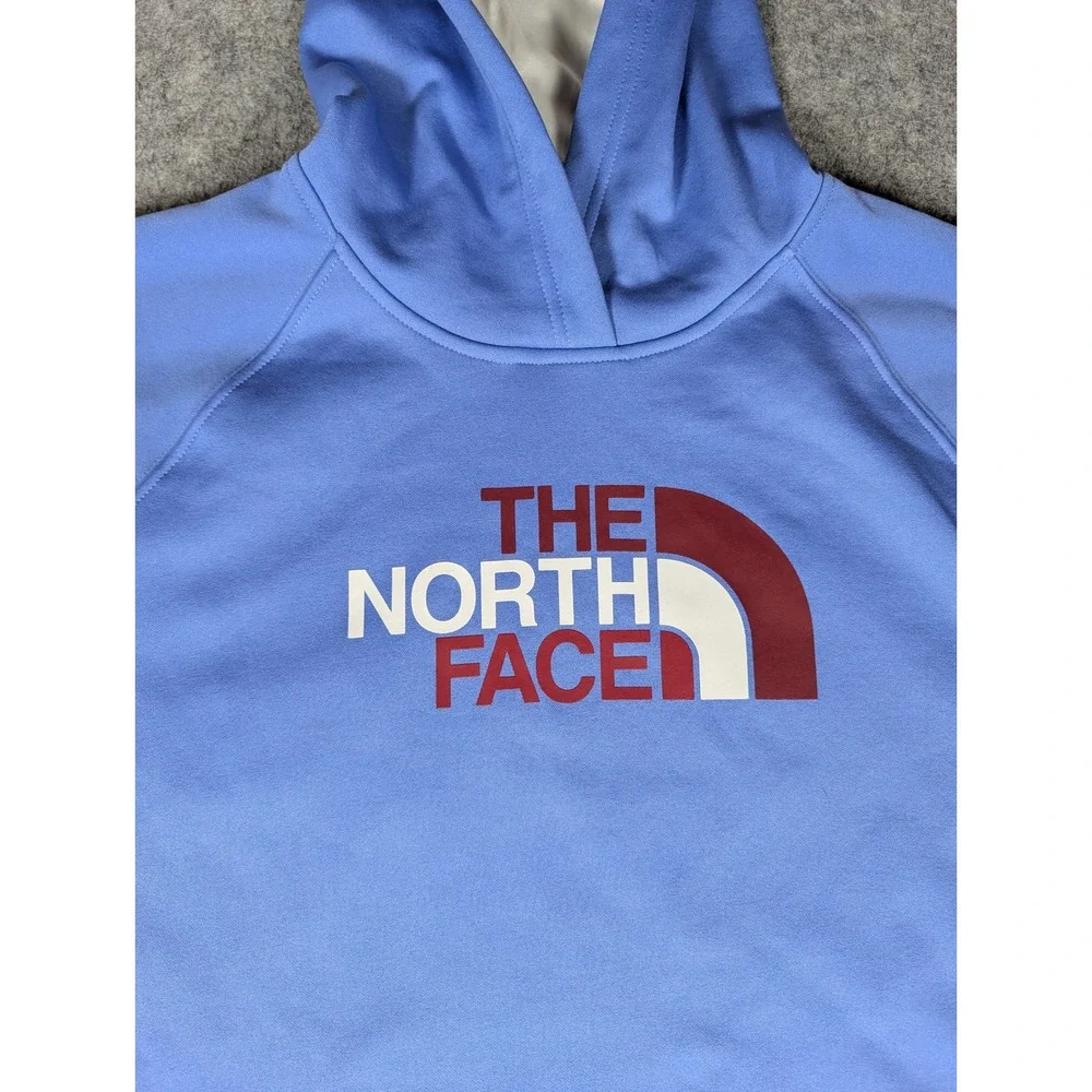 The North Face Womens Light Blue Logo Pullover Hoodie Thumbhole Activewear 5551 - Picture 5 of 8